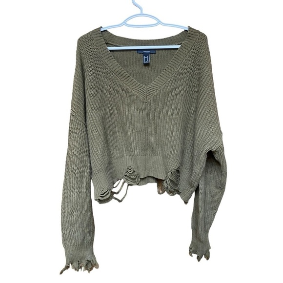 Forever 21 Green Fringe Distressed Sweater I Size: S - Picture 1 of 7